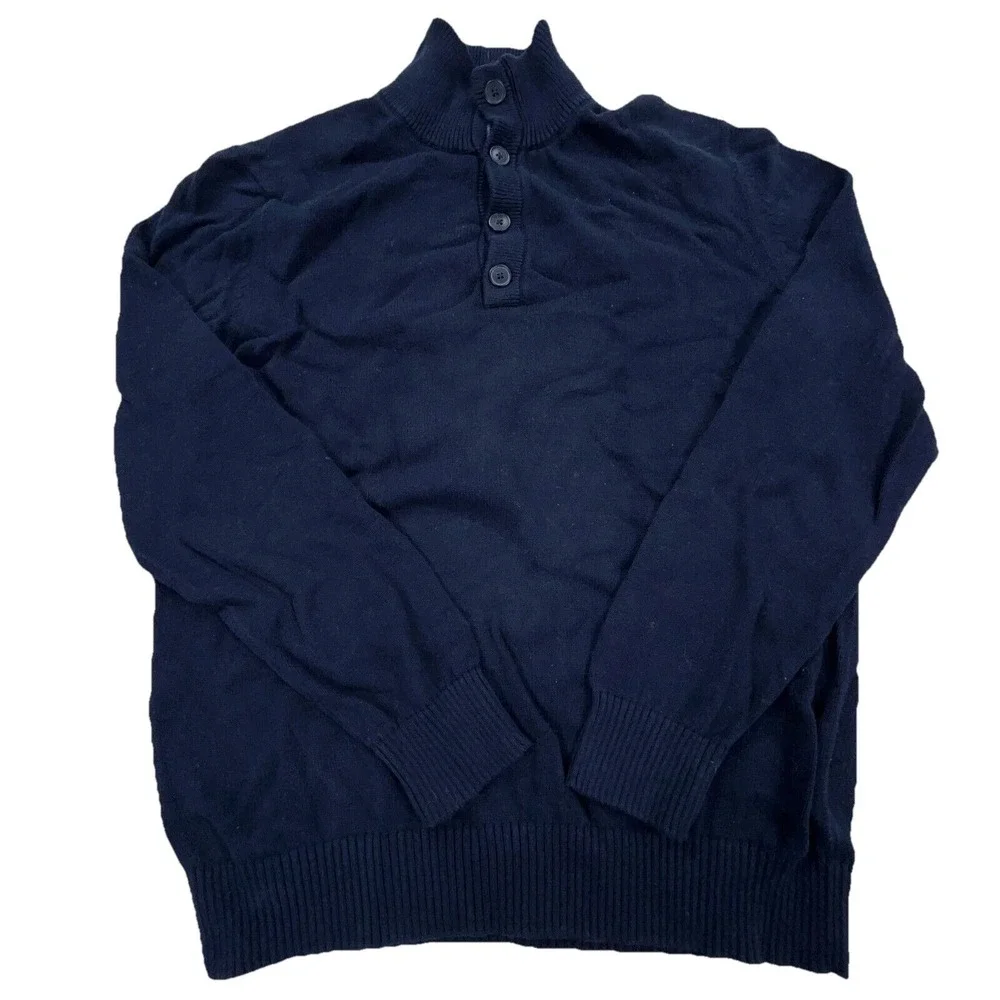 Banana Republic Sweater Men Medium‎ Navy Blue Henley Knit Pullover Heavy Sailor